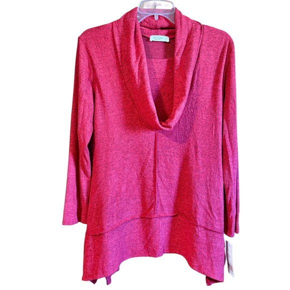 Jess & Jane Small Cowl Neck with tank top tunic Long Sleeve Red Made in USA - Picture 1 of 8